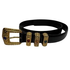 Brighton 1994 Stone Embellished Black Leather Belt, Medium, Women